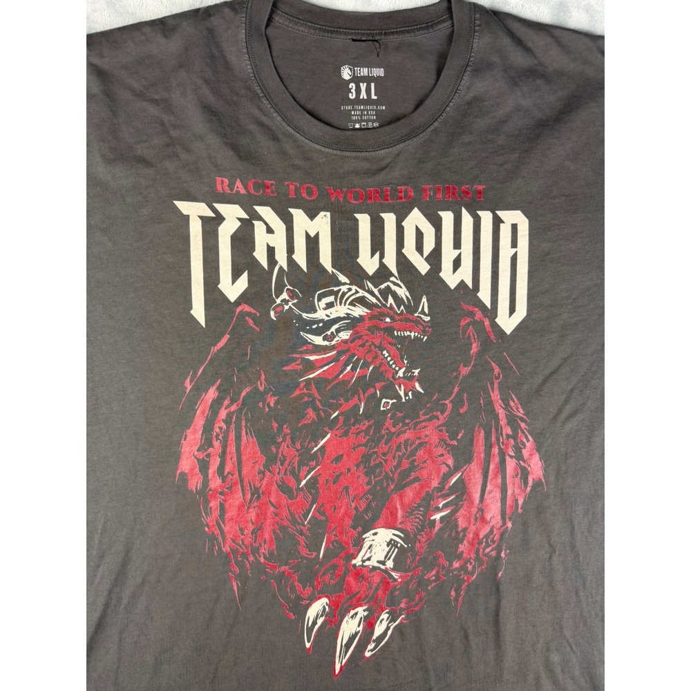 Team Liquid T-Shirt Mens 3XL Gray Excellent WoW Race to World First RWF Dragon - Picture 2 of 7